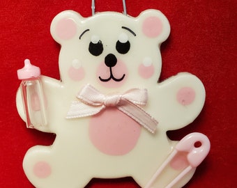 Baby's First Christmas personalized bear Christmas tree ornament- Blue or Pink