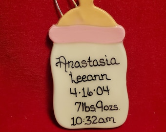 Baby Bottle personalized dough Christmas tree ornament, Baby's First Christmas- Baer Hands