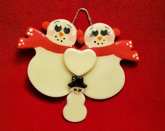 Snowmen with earmuffs Couple/Family Personalized Christmas tree Ornament with up to 5 kids