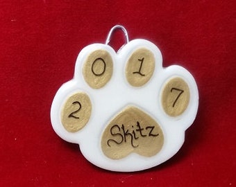 Dog or Cat paw print personalized Christmas tree dough ornament- Baer Hands