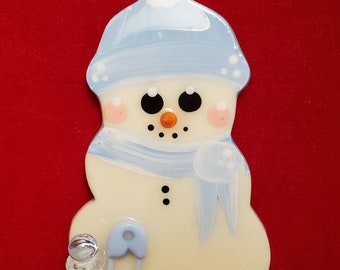Medium snowman Baby's First Christmas personalized Christmas tree ornament- Blue or Pink