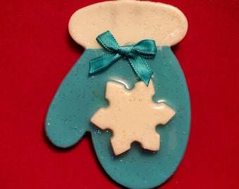 Mitten personalized dough Christmas tree ornament in a variety of colors