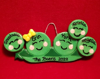 Two peas in a pod personalized Christmas tree dough ornament -Baer Hands