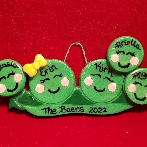 Two peas in a pod personalized Christmas tree dough ornament -Baer Hands
