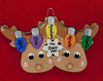 Reindeer Family/ Couple Personalized Christmas tree Ornament with 1 to 8 lights- Baer Hands