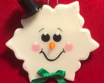 Snowflake personalized dough Christmas tree ornament with top hat- Baer Hands