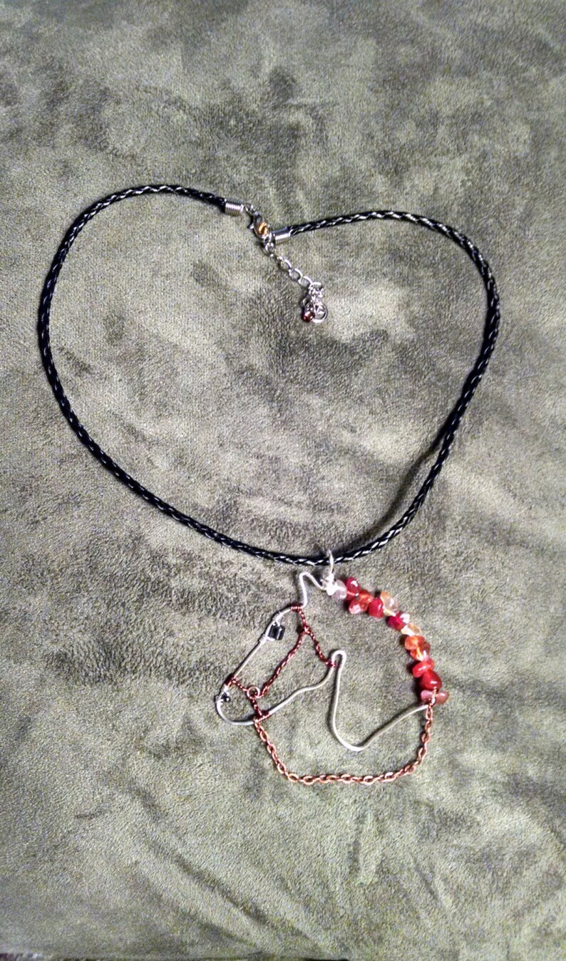 Carnelian Hematite Handmade Wire Wrapped Horse Necklace Etsy