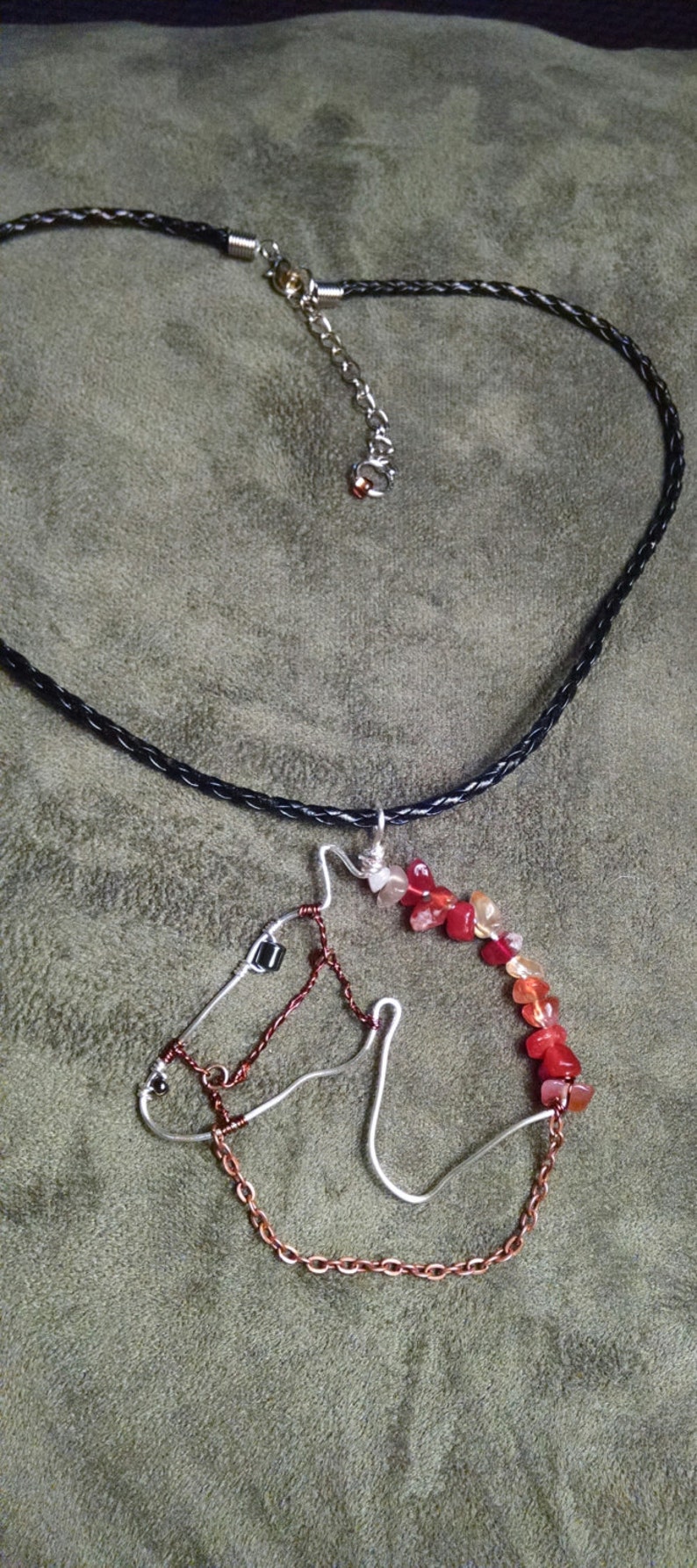 Carnelian Hematite Handmade Wire Wrapped Horse Necklace Etsy