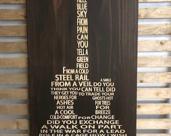 Wish you were here - Pink Floyd lyrics carved in wood