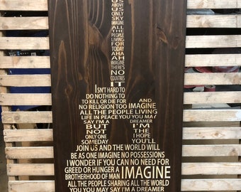 John Lennon- Imagine you lyrics carved in wood