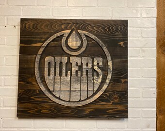 Team logo carved in wood