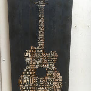 In my life Lyrics carved in wood