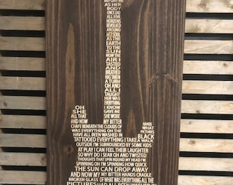 Pearl Jam - Black lyrics on Electric guitar carved in wood