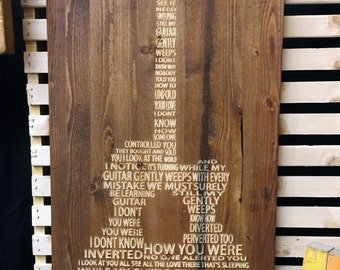 My Guitar Gently Weeps Lyrics carved in wood