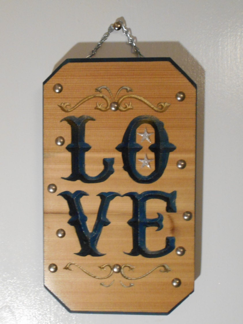 LOVE Wooden Word Art/Metal Stud Accents/Handpainted/Original Etsy