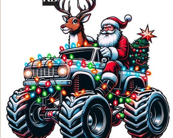 Weihnachten Santa Monstertruck Weihnachtslichter Rentier PNG-Dateien Clipart für Sublimationsdesign für Kinder Jungen Mädchen Shirts