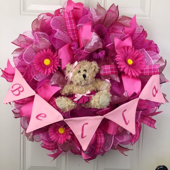 Baby Shower Wreath Baby Girl Wreath Made to Order Deco Mesh Etsy