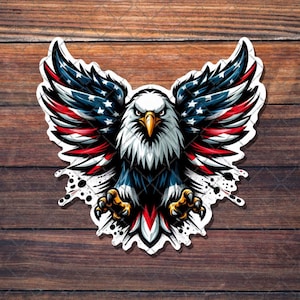 Patriotic Bald Eagle Decal with American Flag Wings | USA Freedom Sticker for Car, Truck, Laptop, Window, Garage, Military Pride