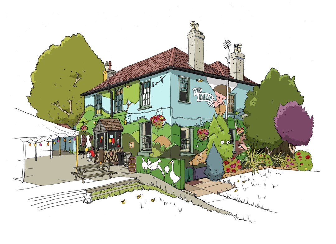 Bristol Illustration, Fine Art Print, the Farm, St Werburghs Etsy