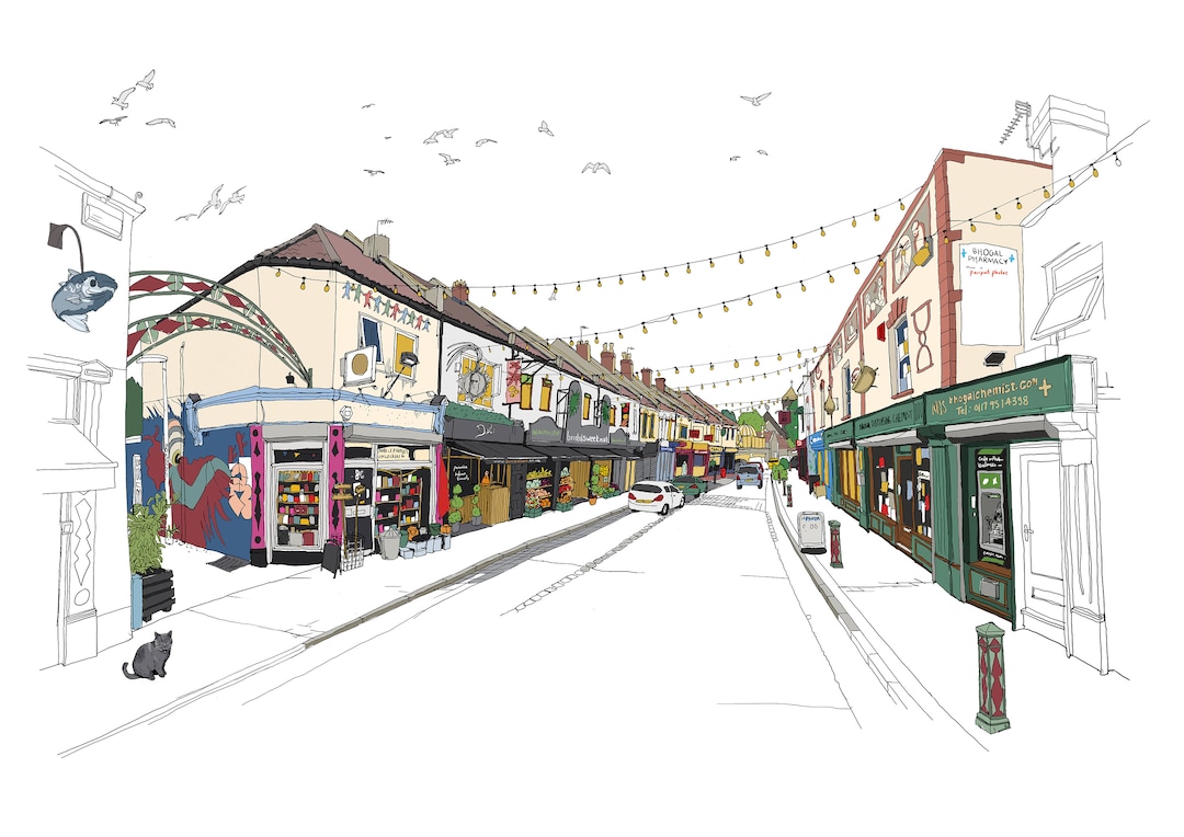 Bristol Illustration, Fine Art Print, St Marks Road, Easton, Bristol