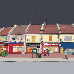 Bristol illustration, fine art print, Mina Road, St Werburghs, Bristol updated 2022 version! - Original Print - #bs2andbeyond