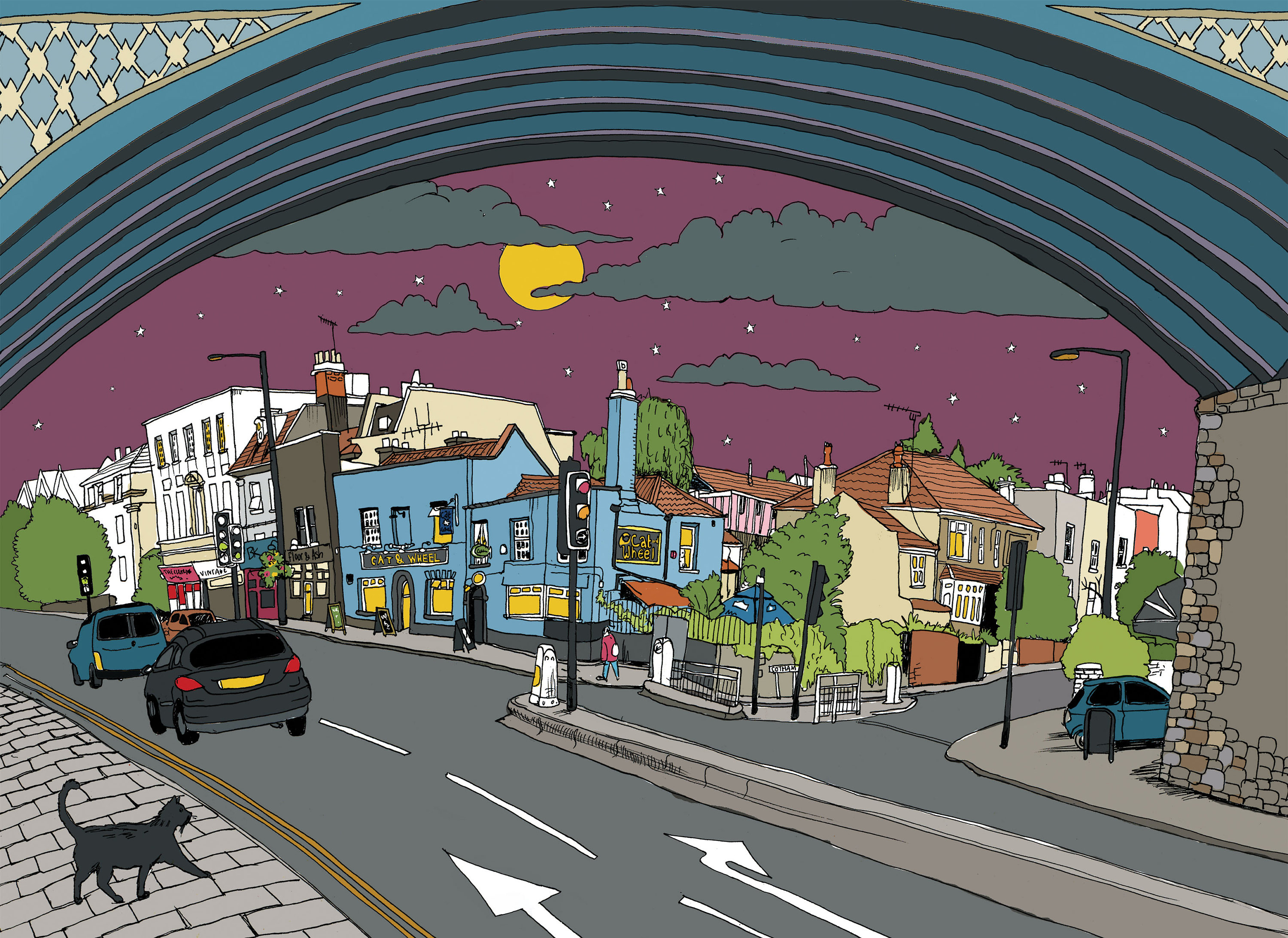 Bristol Illustration, Fine Art Print, Gloucester Road Arches With the
