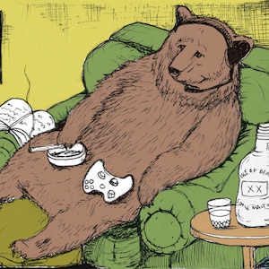 Bear illustration, fine art print, Bear Chilling