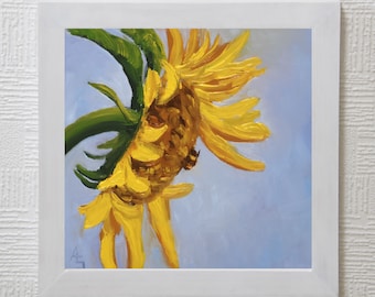 Sunflower, impasto oil painting. Gifts for women Gifts for men.