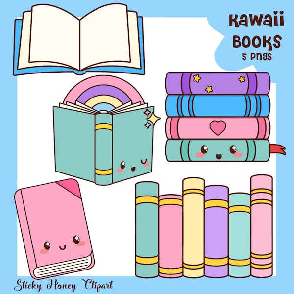 Book Clipart | Kawaii Book Clipart | Cute Book Icons | Kawaii Books Clipart | Book Graphics | Book Planner | Book Icon | Book Club Clipart