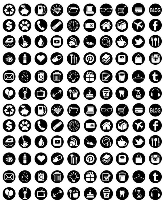 Planner Sticker Icons Black 1 PNG & 1 JPG - Etsy