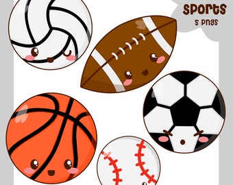 Sports Clipart | Kawaii Sports Clipart | Cute Sports | Basketball Clipart | Kawaii Football Clipart | Sports Graphics | Baseball Clipart