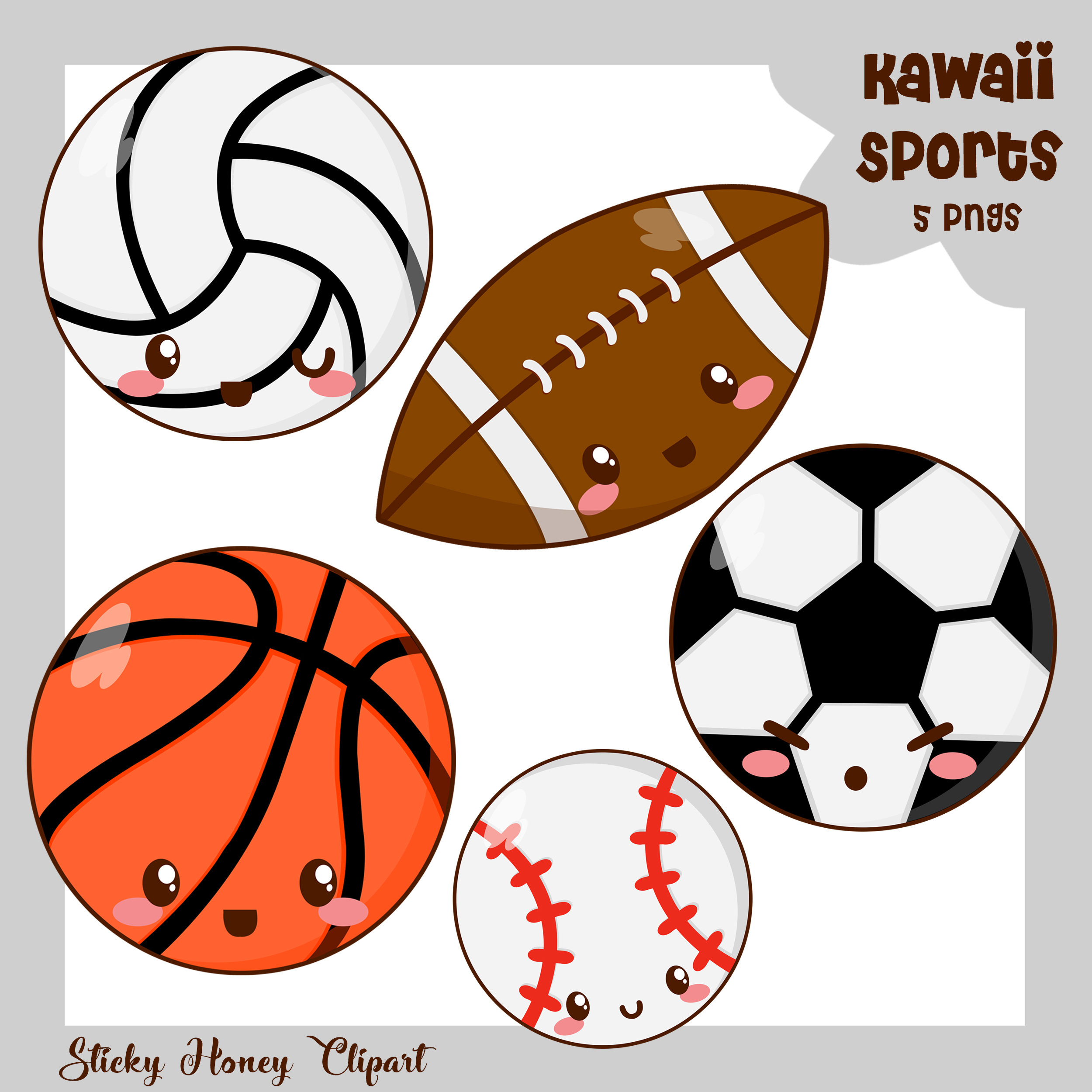 Sports Clipart Kawaii Sports Clipart Cute Sports Basketball Clipart Kawaii  Football Clipart Sports Graphics Baseball Clipart -  Canada