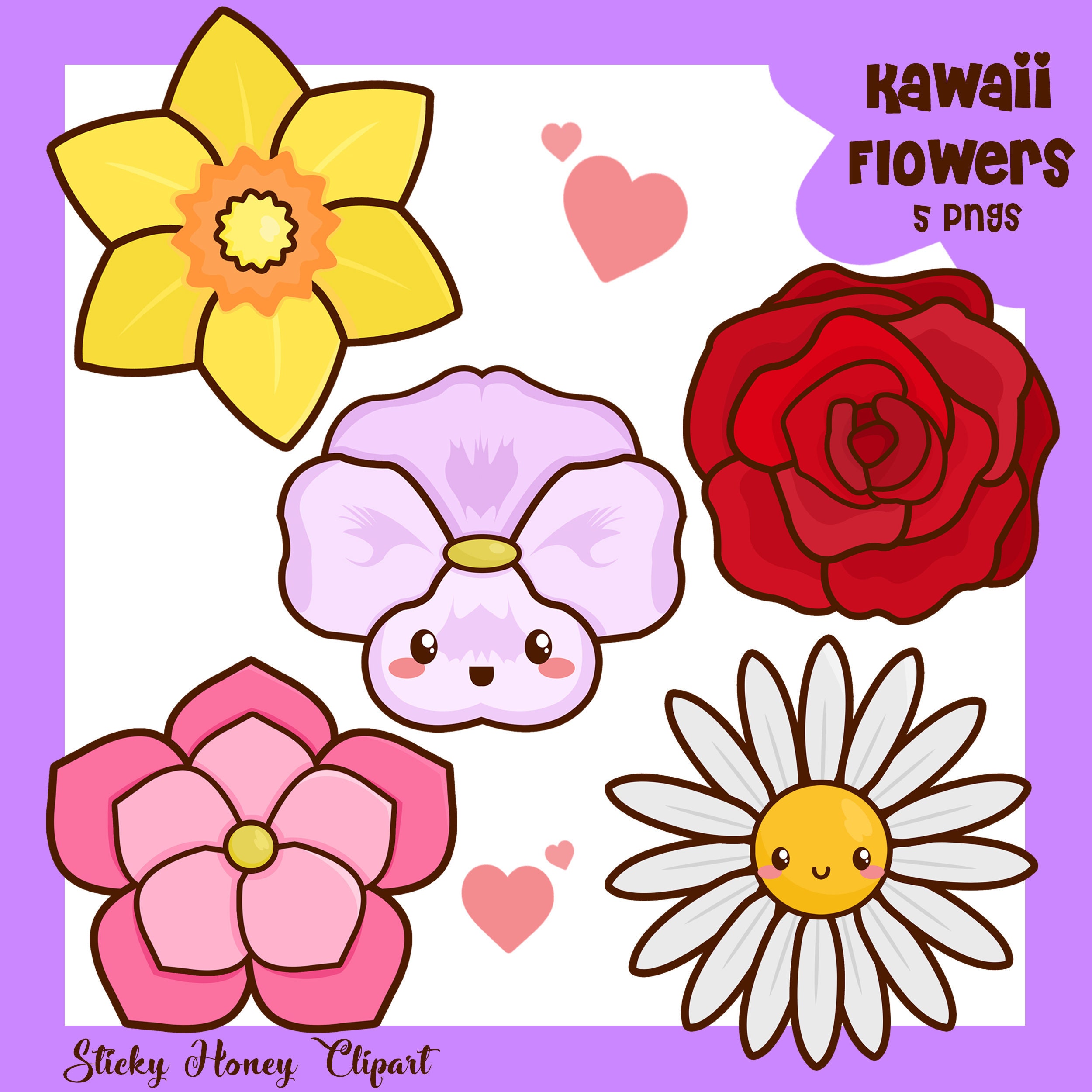 Flores Clipart / Kawaii Flores Clipart / Flores Bonitas / Etsy España
