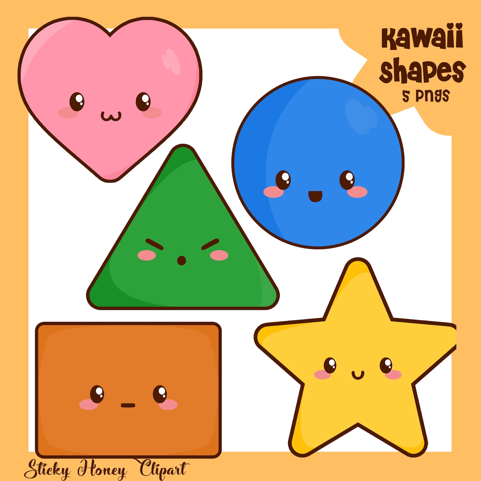 Shapes Clipart Kawaii Shapes Clipart Cute Shapes Star Etsy