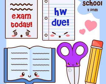 clipart do my homework School Clipart | Kawaii School Clipart | Cute School | Exam Clipart | Kawaii Education | School Graphics | Kawaii Book Clipart