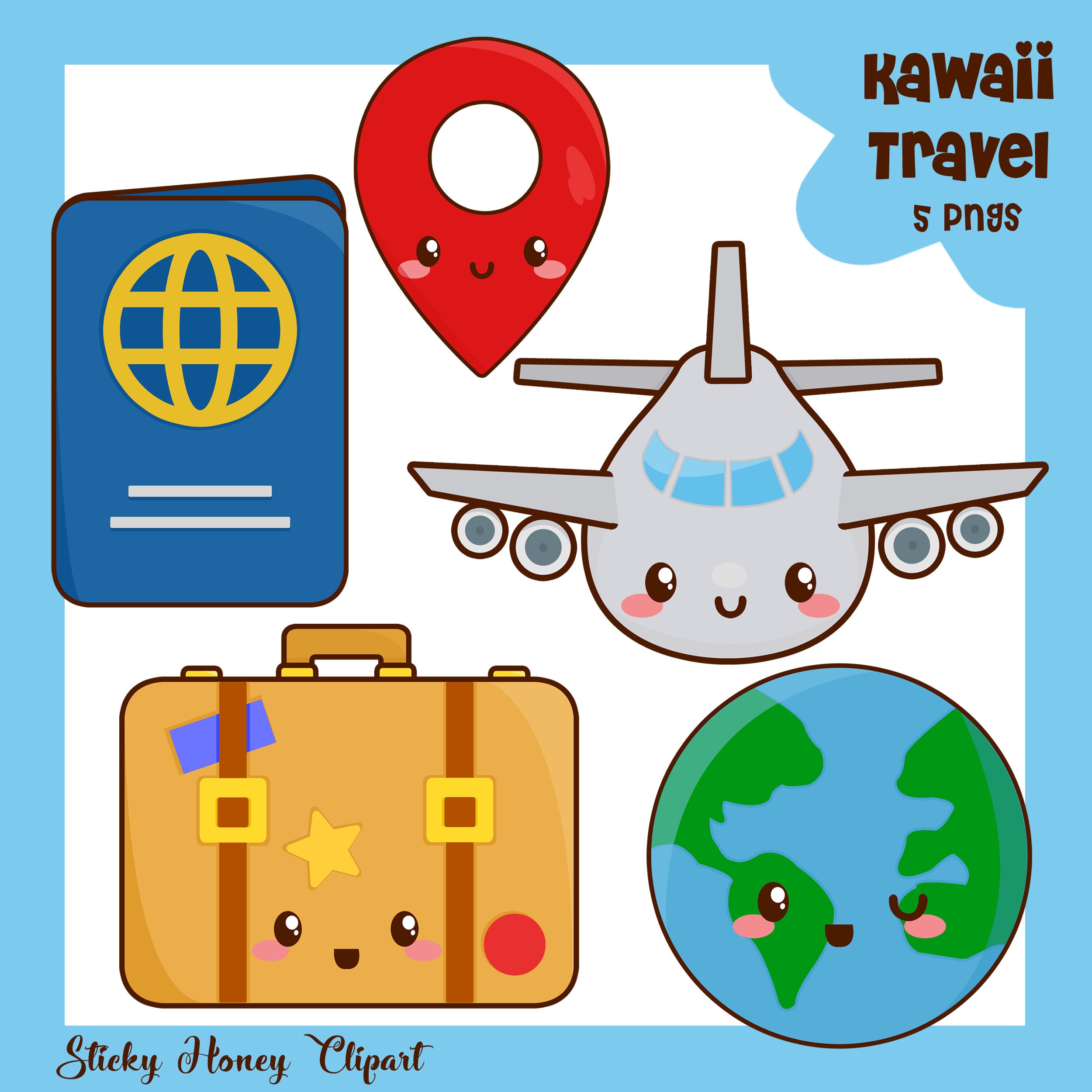 Kawaii Traveling Stuff Stickers Set 12246710 Vector Art at Vecteezy