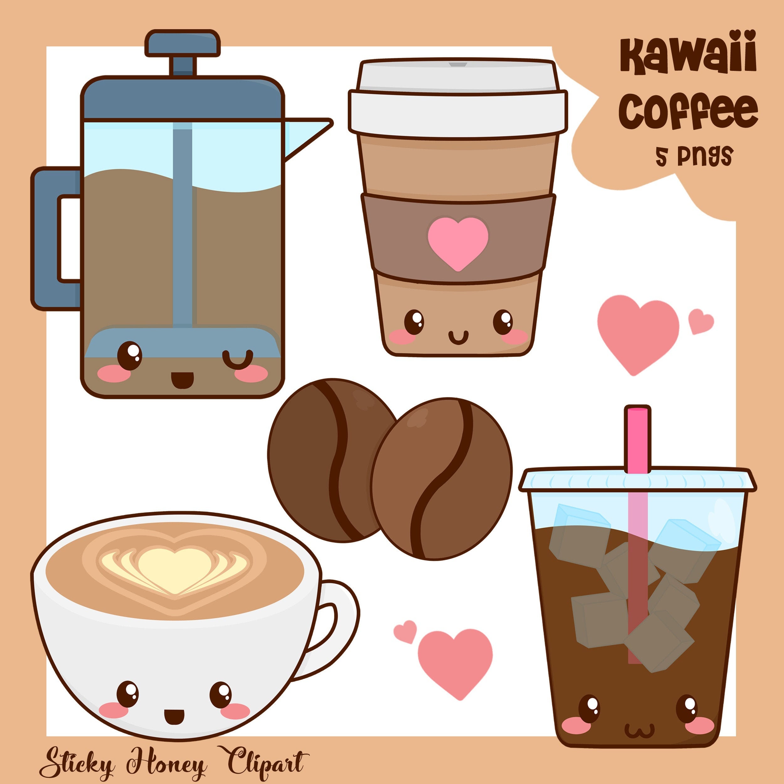 Coffee Clipart Kawaii Coffee Clipart Cute Coffee Clipart Coffee Clip Art  Coffee Graphics Coffee Clipart Kawaii Coffee Clipart (Instant Download) 