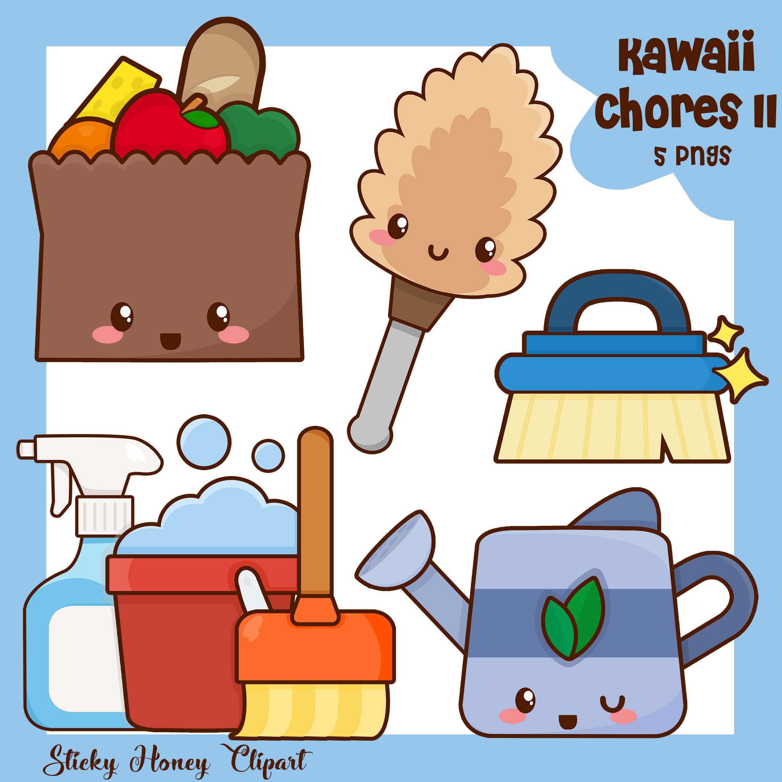 Clore Clipart Kawaii Cleaning Clipart Cute Chores - Etsy