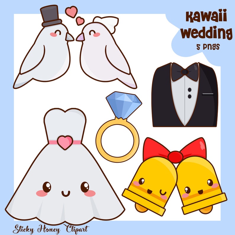 Wedding Clipart Kawaii Wedding Clipart Cute Wedding Etsy