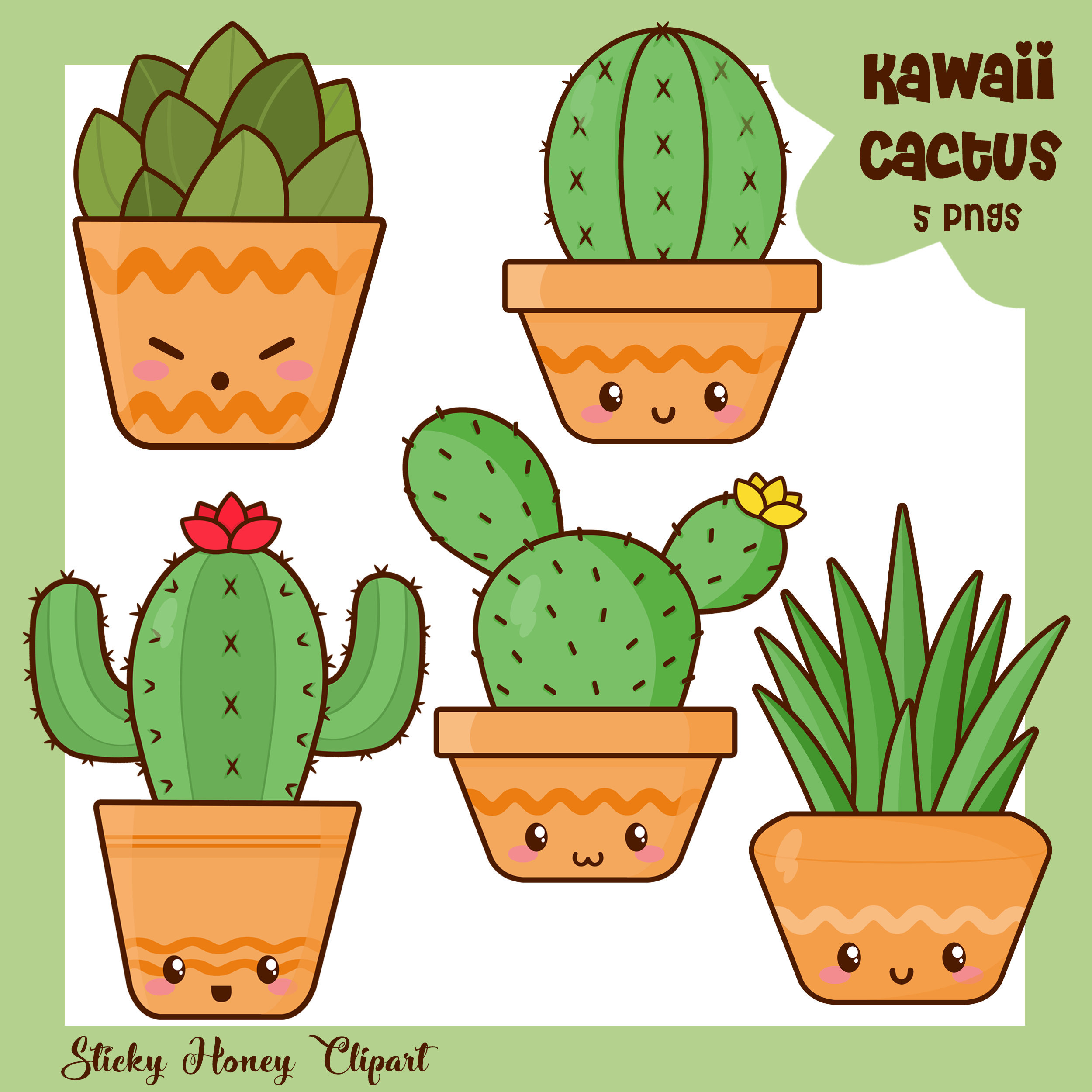 Cactus Clipart Kawaii Cactus Clipart Cute Cactus Clipart Cactus Clip Art  Cactus Graphics Potted Plants Clipart Cacti Plants 