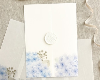 Hydrangeas vellum wraps for invitation, Vellum jacket, Wedding invitation, floral vellum, vellum paper, floral vellum for invitations