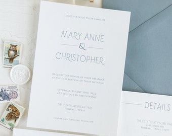 Dusty blue wedding invitation, modern wedding invitation, minimalist wedding invitation, classic wedding invitation, wedding invites