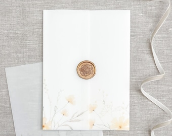Wildflower vellum wrap for invitation, Vellum jacket, Wedding invitation, Floral vellum wrap, 5x7 invitation, vellum wrap 5x7, DIY invite