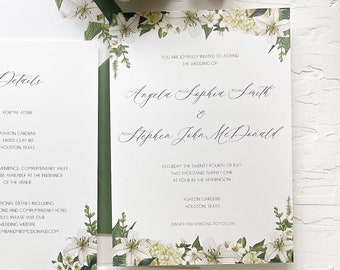 Lilies and greenery wedding invitations, Floral wedding invitations, Lilies wedding invitation, Vellum wax seal wedding invitation