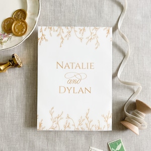 Faux gold custom vellum wrap for invitation, couples names, custom vellum jacket, wedding invitation, vellum jacket 5x7, custom vellum paper
