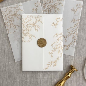 Vellum jacket for wedding invitation, vellum wrap, vellum wedding invitation, floral vellum jacket, vellum overlay, gold vellum paper