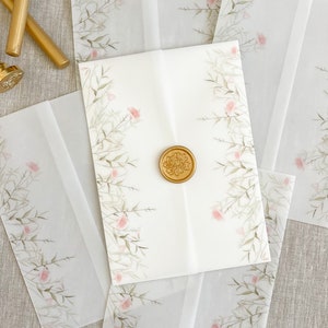 Wildflowers vellum wrap for invitation, Vellum wrap, Wedding invitation, Blush Flower, wildflowers invitation, floral vellum jacket
