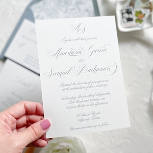 Classic dusty blue floral wedding invitation, Dusty blue wedding, Elegant wedding, Classic wedding, Classic wedding invitation
