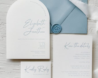 Arch wedding invitation, Dusty Blue wedding invitation suite, arch cut  invitation, modern wedding invitation, printed wedding invitations