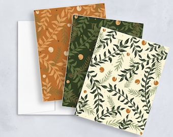 Botanical greeting card set (of 3), botanical print, greeting cards handmade, greeting card set, blank greeting cards, assorted cards